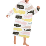 Whale dot pattern Blanket Robe with Sleeves