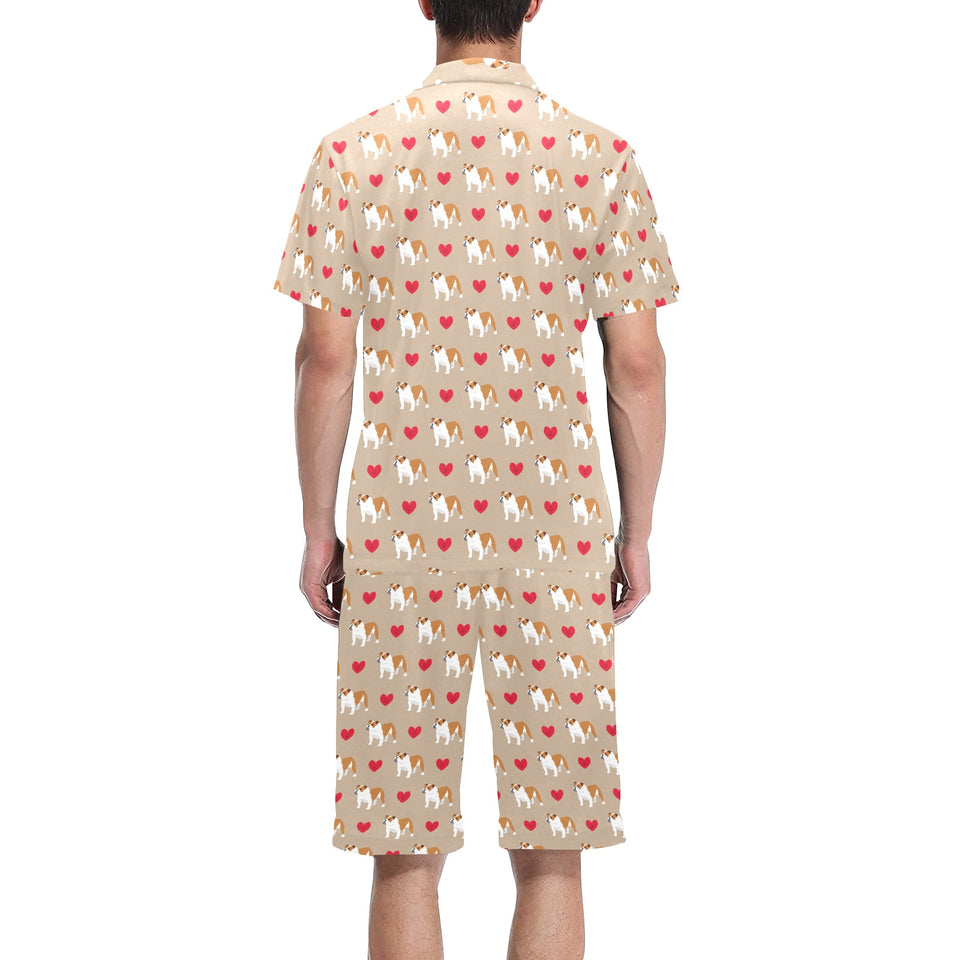 English Bulldog Pattern Print Design 05 Men's V-Neck Short Pajama Set