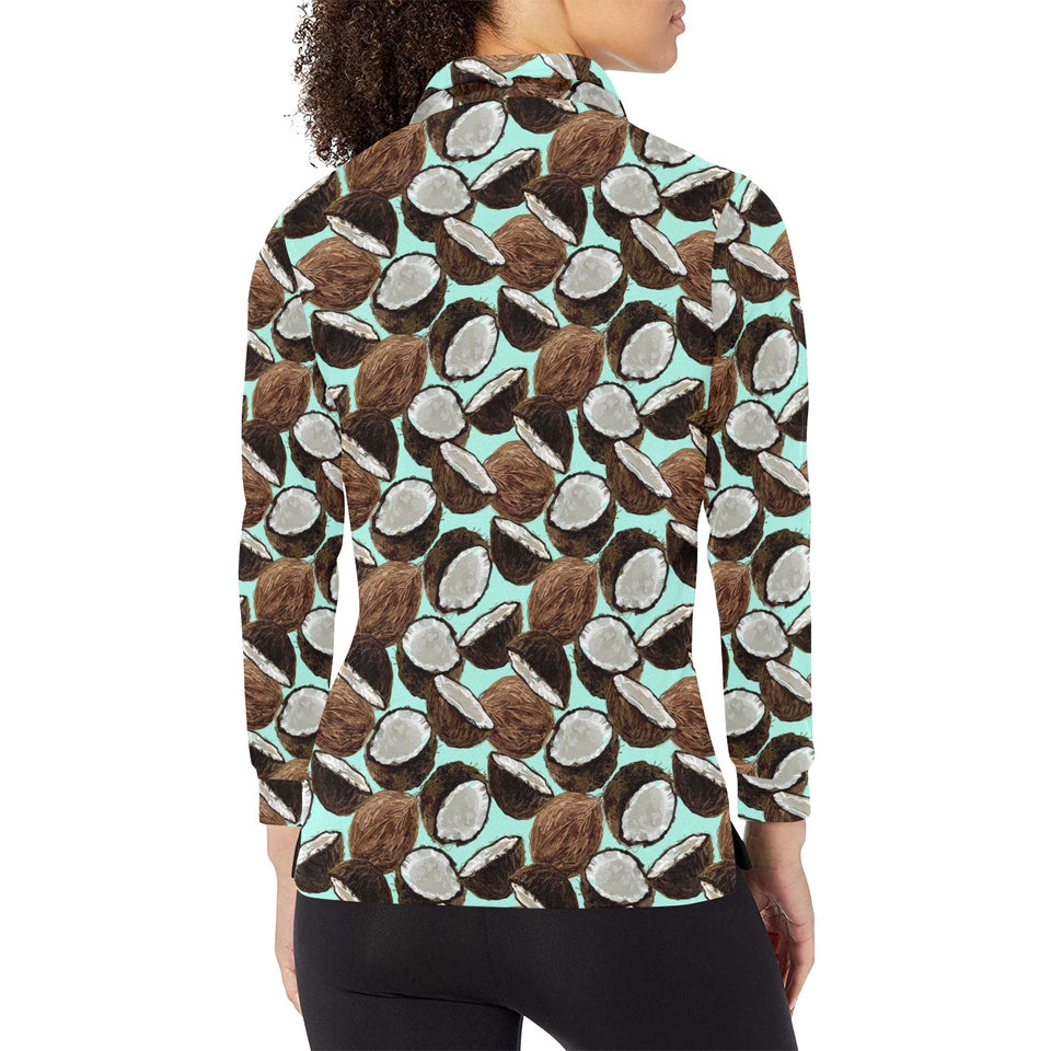 Coconut Pattern Print Design 03 Women's Long Sleeve Polo Shirt