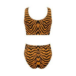 Bengal tigers skin print pattern Chest Bowknot High Waisted Bikini Swimsuit