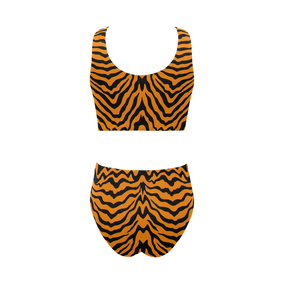 Bengal tigers skin print pattern Chest Bowknot High Waisted Bikini Swimsuit