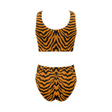Bengal tigers skin print pattern Chest Bowknot High Waisted Bikini Swimsuit