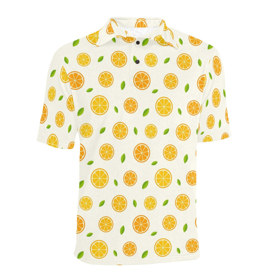 oranges leaves pattern Men's All Over Print Polo Shirt