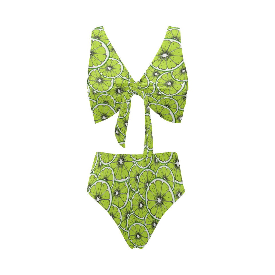 Slices of Lime design pattern Chest Bowknot High Waisted Bikini Swimsuit