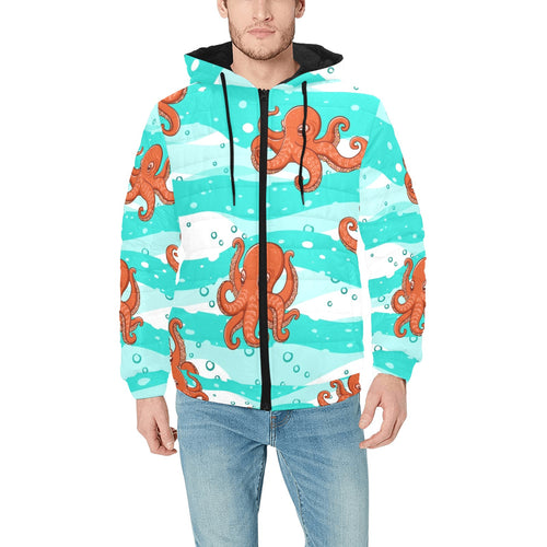 Octopuses sea wave background Men's Padded Hooded Jacket