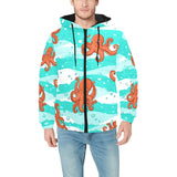 Octopuses sea wave background Men's Padded Hooded Jacket