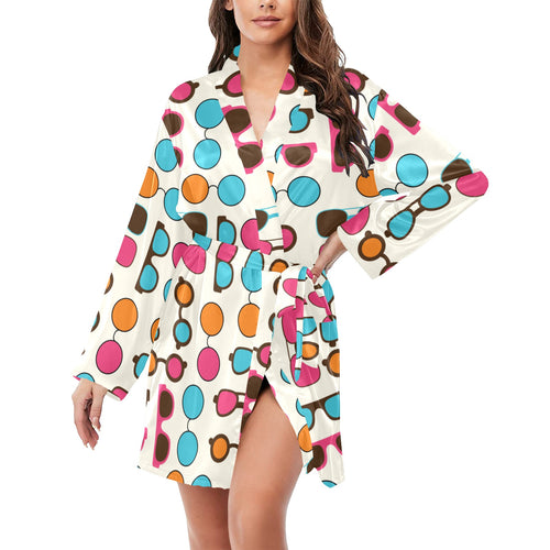 Sun Glasses Pattern Print Design 03 Women's Long Sleeve Belted Night Robe