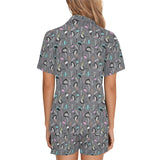 Ostrich Pattern Print Design 01 Women's V-Neck Short Pajama Set