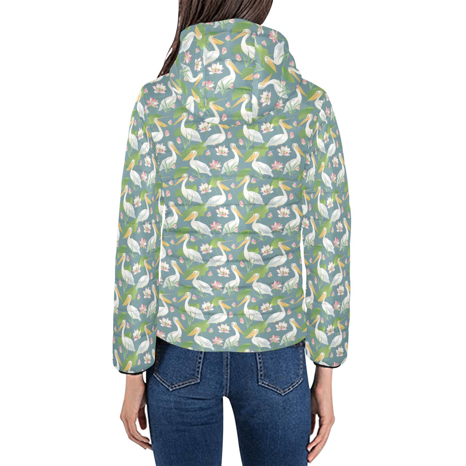 Pelican Pattern Print Design 04 Women's Padded Hooded Jacket