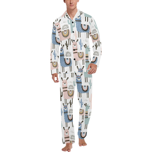 lama Alpaca cactus hand drawn pattern Men's Long Pajama Set