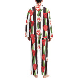 red and white tulips pattern Men's Long Pajama Set