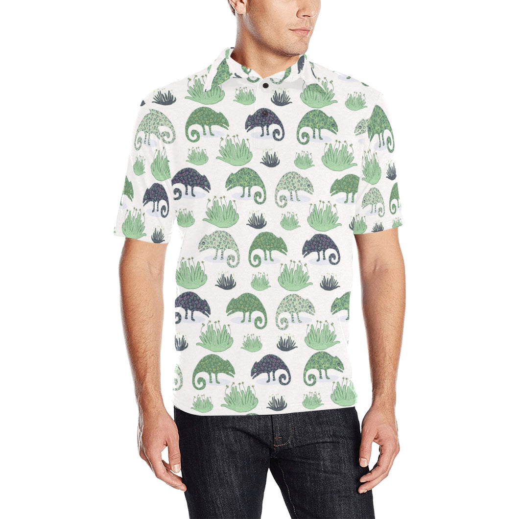 Chameleon lizard succulent plant pattern Men's All Over Print Polo Shirt