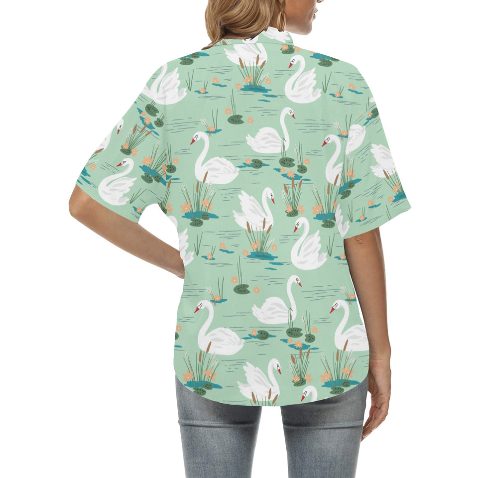 White swan lake pattern Women's All Over Print Hawaiian Shirt
