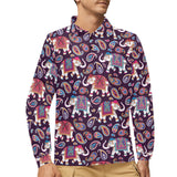Elephant indian style ornament pattern Men's Long Sleeve Polo Shirt