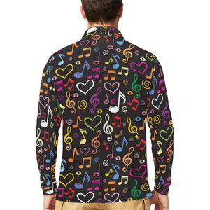 Music Notes Pattern Print Design 02 Men's Long Sleeve Polo Shirt