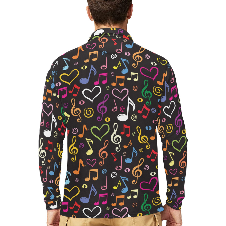 Music Notes Pattern Print Design 02 Men's Long Sleeve Polo Shirt