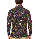 Music Notes Pattern Print Design 02 Men's Long Sleeve Polo Shirt