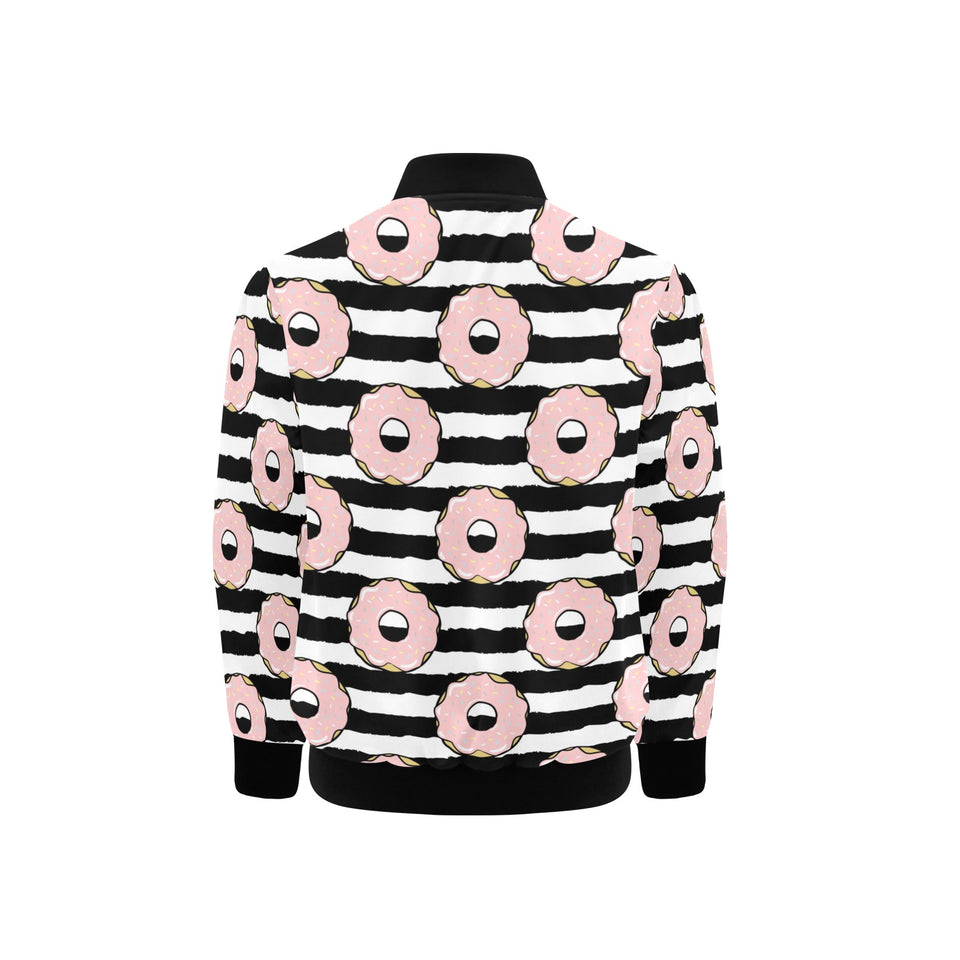 Donuts pink icing striped pattern Kids' Boys' Girls' Bomber Jacket