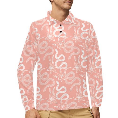 Snake lilies flower pattern Men's Long Sleeve Polo Shirt