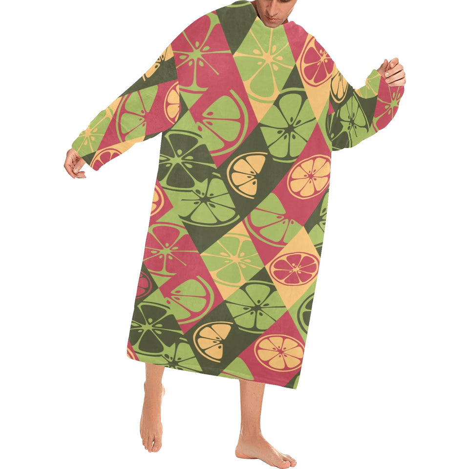 Cool Geometric lime pattern Blanket Robe with Sleeves