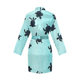 Sea turtle with blue ocean backgroud Women's Long Sleeve Belted Night Robe