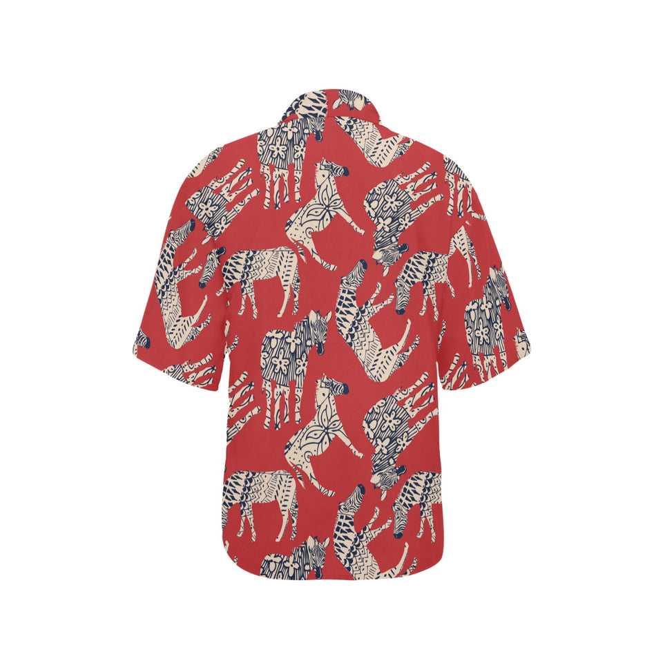 Zebra abstract red background Women's All Over Print Hawaiian Shirt