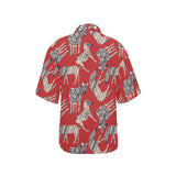 Zebra abstract red background Women's All Over Print Hawaiian Shirt