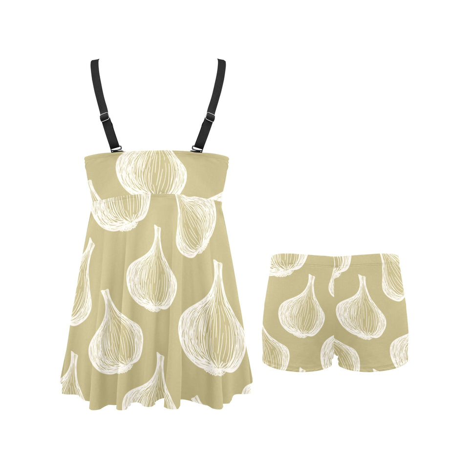 Garlic design pattern Chest Sexy Pleated Two Piece Swim Dress