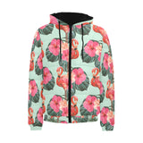 Beautiful flamingo tropical palm leaves hibiscus p Men's Padded Hooded Jacket