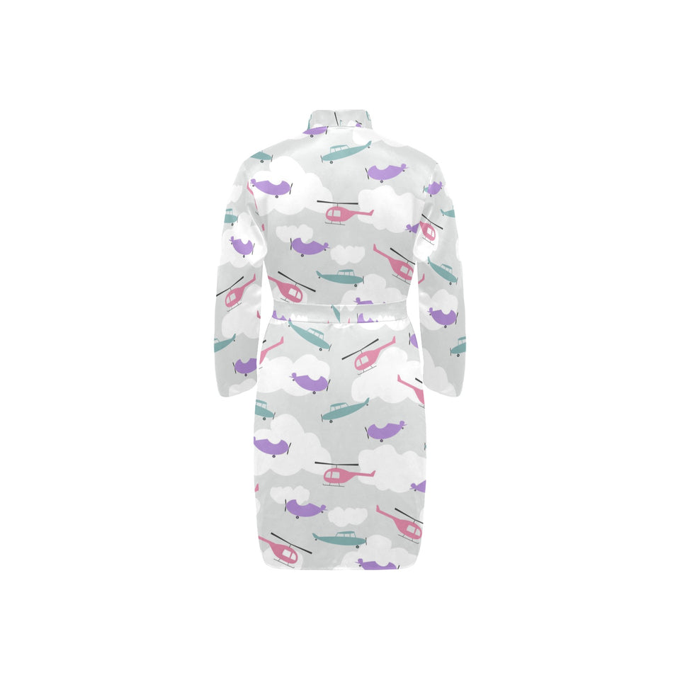 Helicopter plane pattern Men's Long Sleeve Belted Night Robe