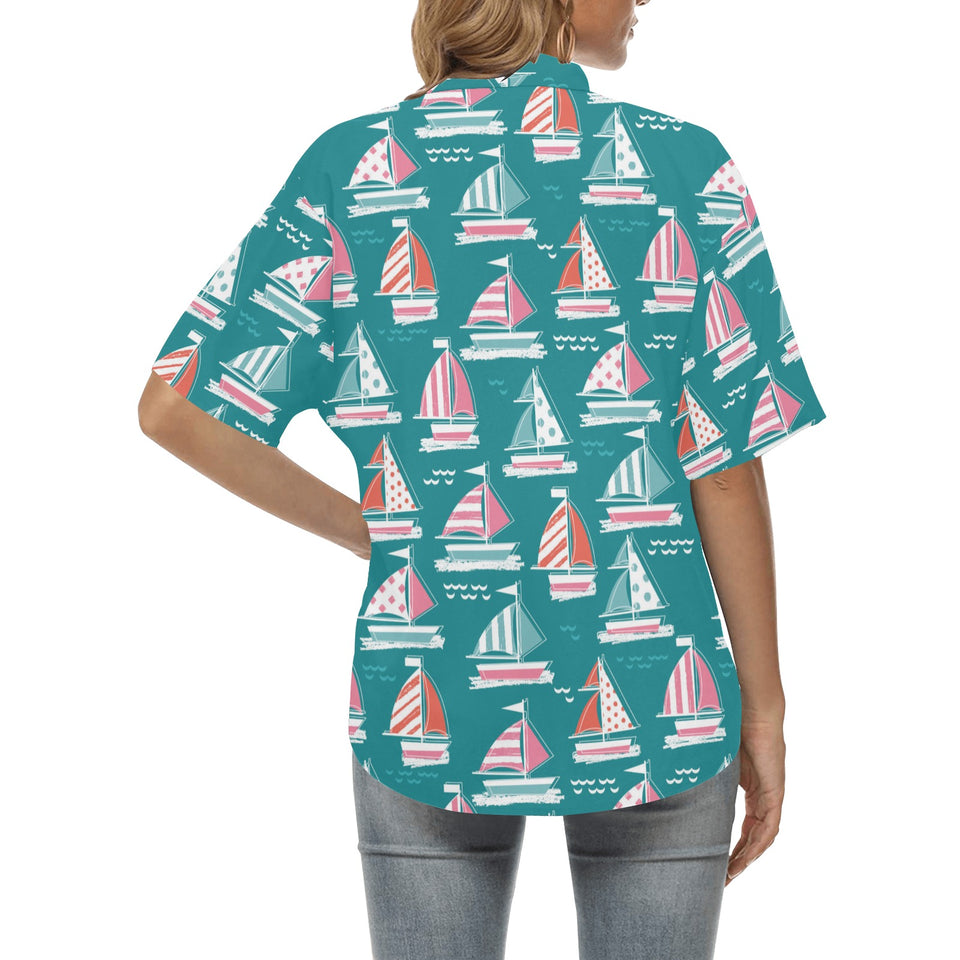 Cute sailboat pattern Women's All Over Print Hawaiian Shirt