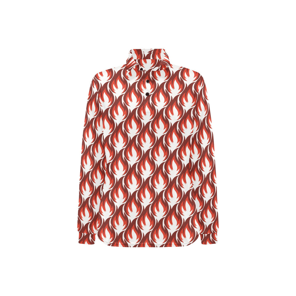 Fire flame symbol design pattern Women's Long Sleeve Polo Shirt