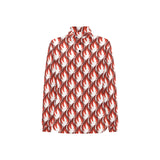 Fire flame symbol design pattern Women's Long Sleeve Polo Shirt