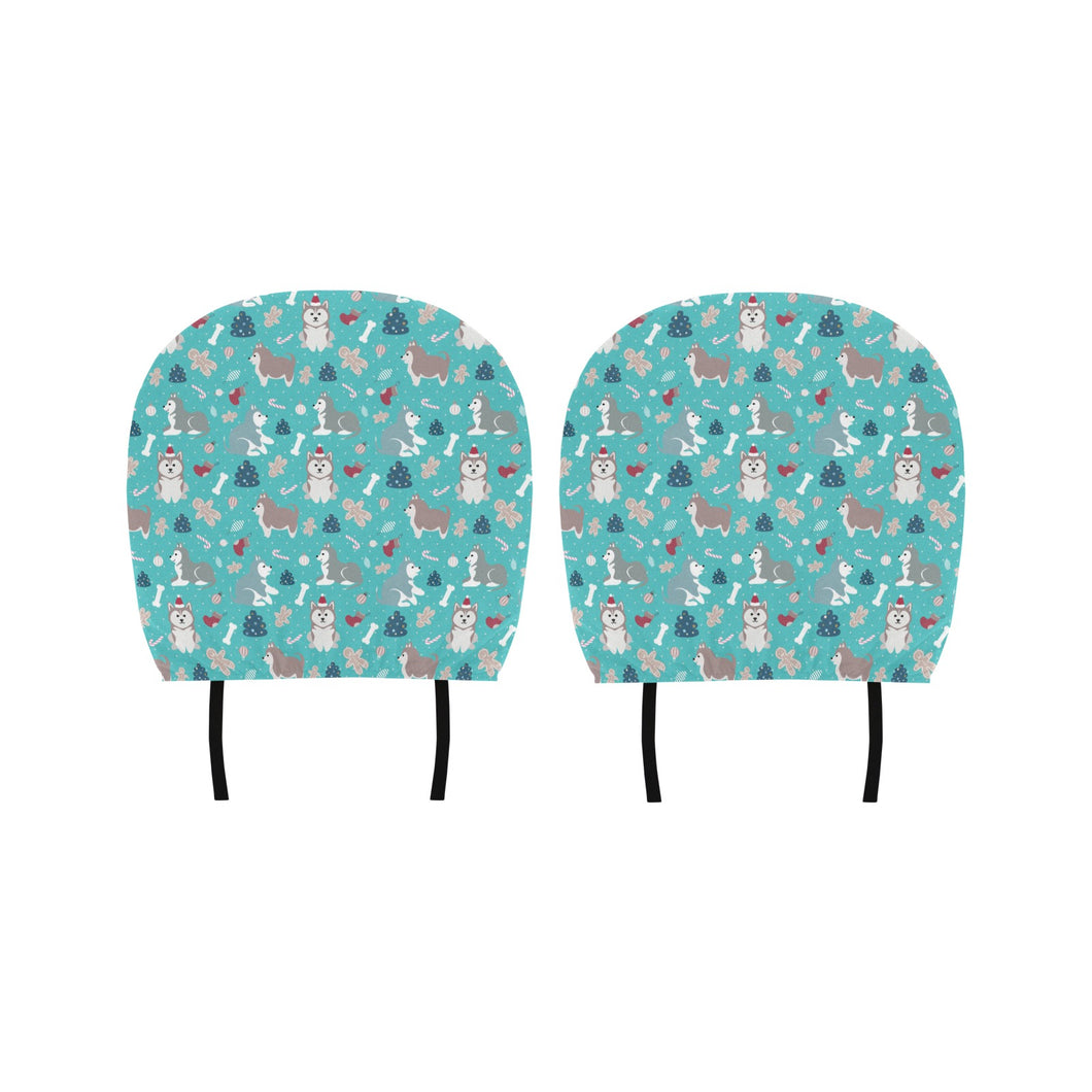 Christmas cute siberian husky puppie pattern Car Headrest Cover