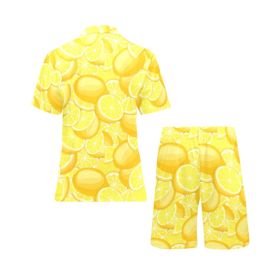lemon pattern Men's V-Neck Short Pajama Set