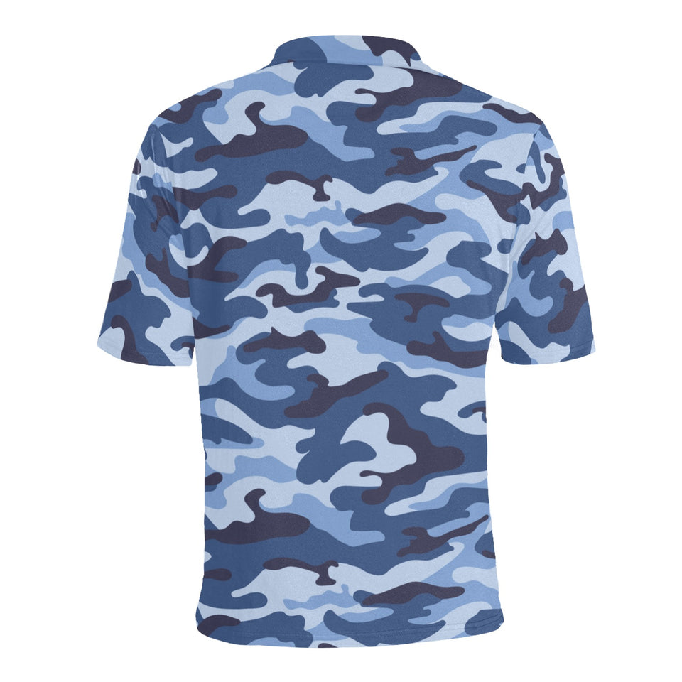 Blue camouflage pattern Men's All Over Print Polo Shirt