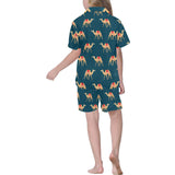 Camel pattern blue blackground Kids' Boys' Girls' V-Neck Short Pajama Set