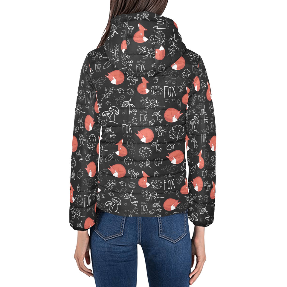 fox sleeping fox pattern Women's Padded Hooded Jacket