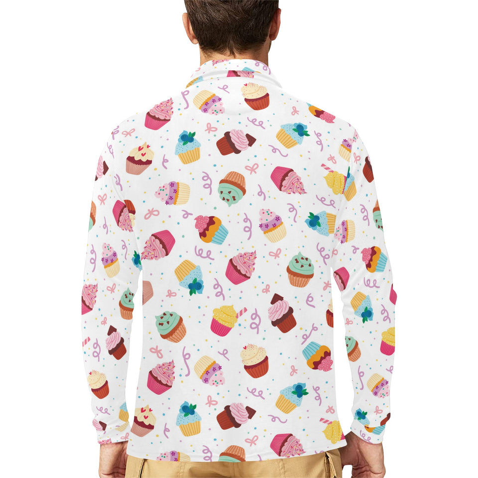 Cake cupcake design pattern Men's Long Sleeve Polo Shirt
