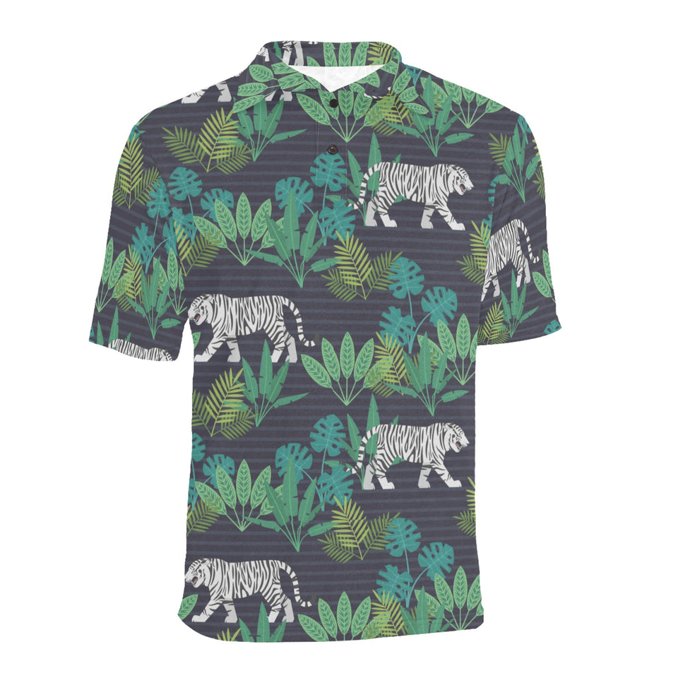 white bengal tigers tropical plant Men's All Over Print Polo Shirt