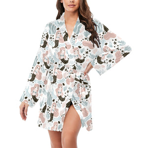 cute mermaid pattern Women's Long Sleeve Belted Night Robe