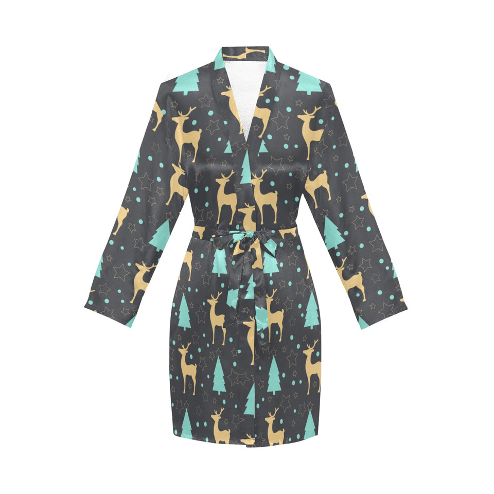 Deers star tree pattern Women's Long Sleeve Belted Night Robe