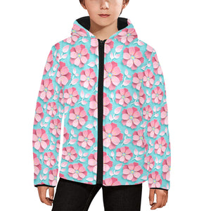 3D sakura cherry blossom pattern Kids' Boys' Girls' Padded Hooded Jacket