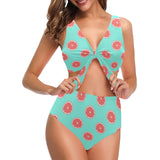Grapefruit green background Chest Bowknot High Waisted Bikini Swimsuit