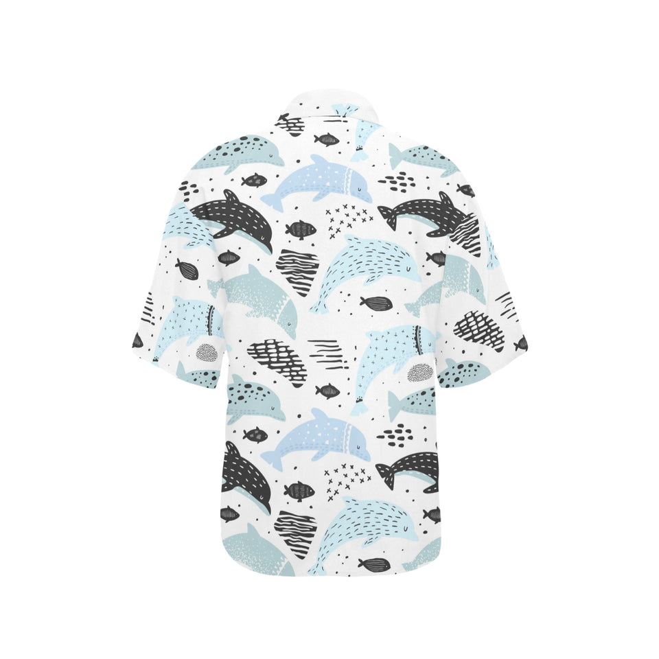 Cute dolphins Childish Style pattern Women's All Over Print Hawaiian Shirt