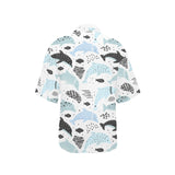 Cute dolphins Childish Style pattern Women's All Over Print Hawaiian Shirt