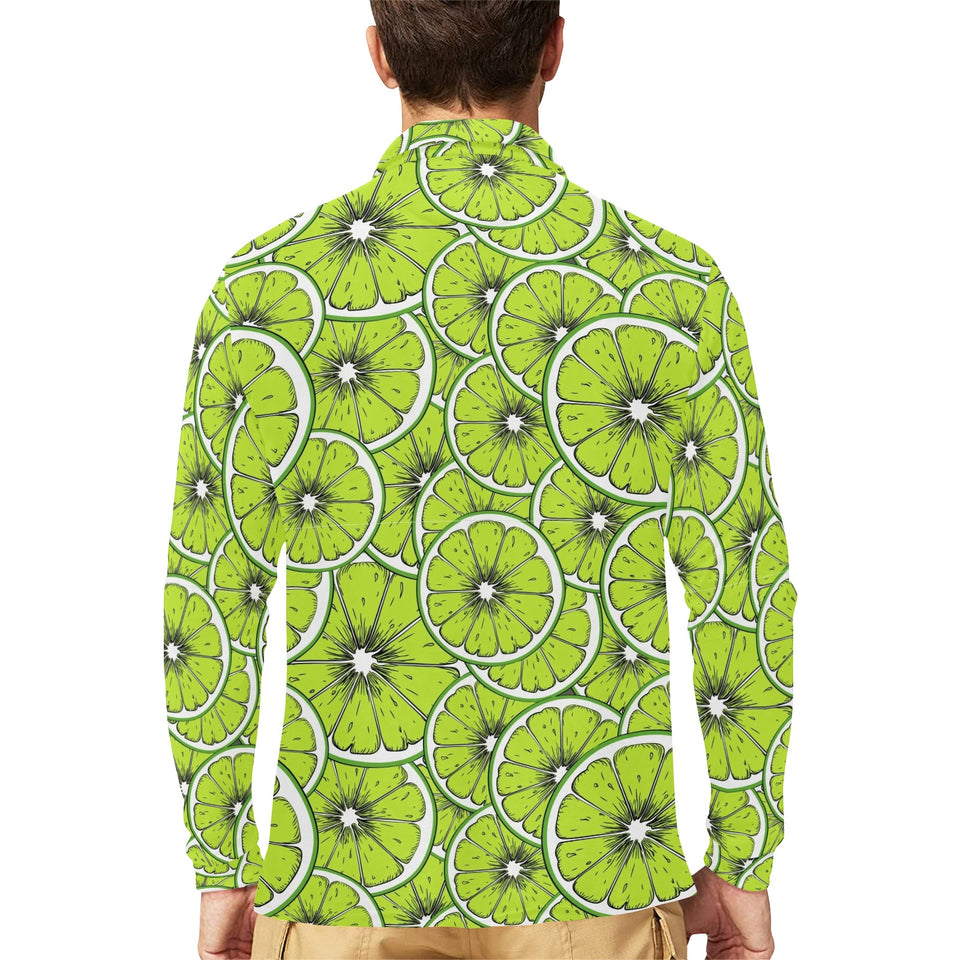 Slices of Lime design pattern Men's Long Sleeve Polo Shirt