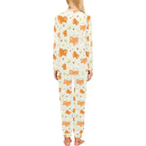 Cute brown pomeranian paw leave bone pattern Women's All Over Print Pajama Set