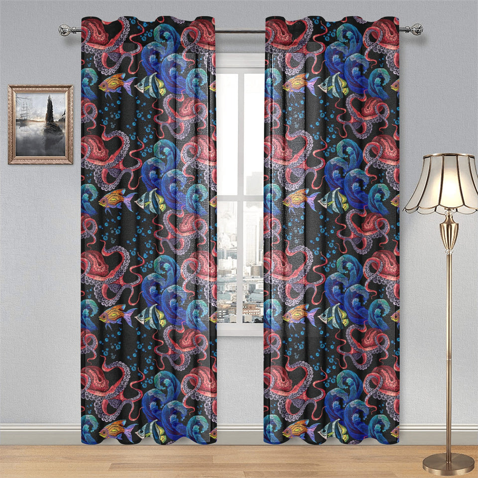 Octopus sea wave tropical fishe pattern Gauze Curtain