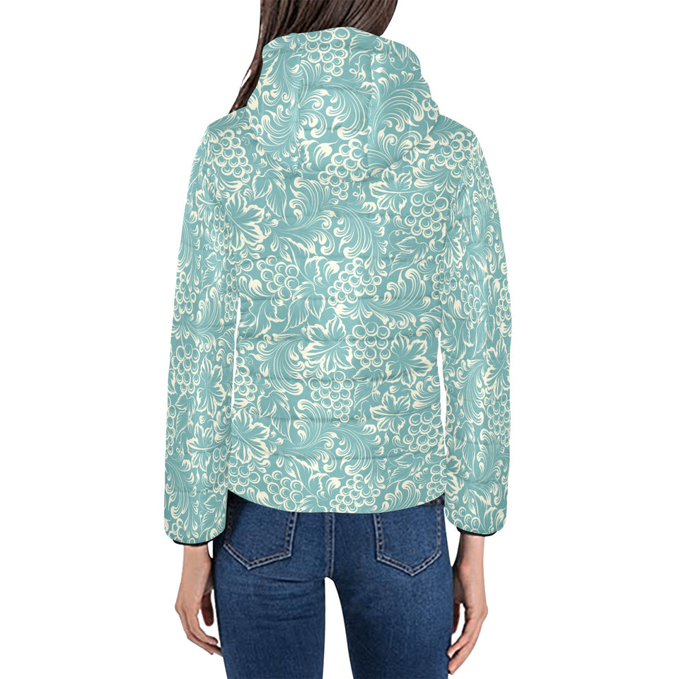 Classic Hand drawn Grape pattern Women's Padded Hooded Jacket